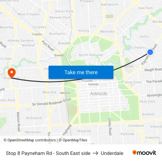 Stop 8 Payneham Rd - South East side to Underdale map