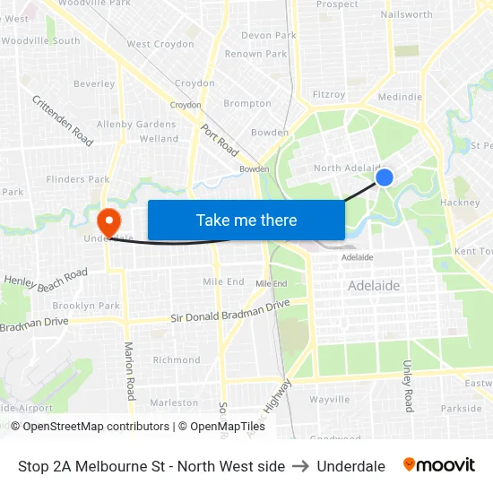 Stop 2A Melbourne St - North West side to Underdale map