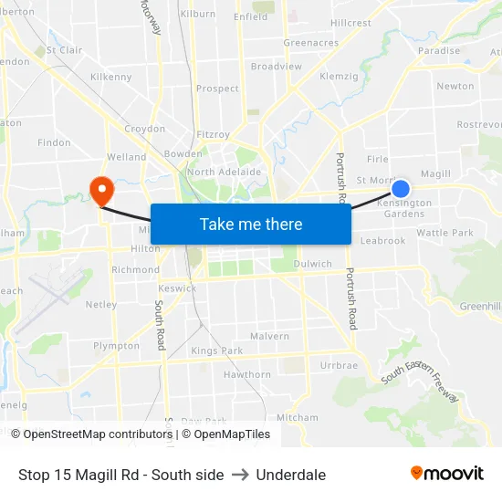 Stop 15 Magill Rd - South side to Underdale map