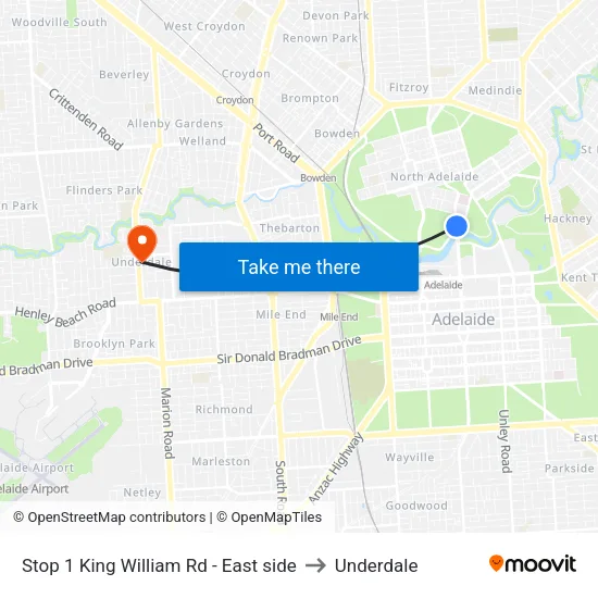 Stop 1 King William Rd - East side to Underdale map