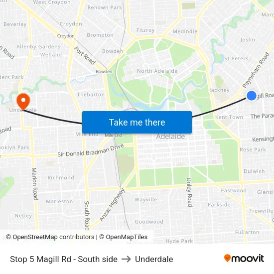 Stop 5 Magill Rd - South side to Underdale map
