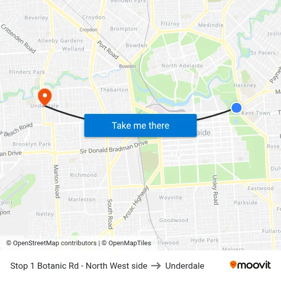Stop 1 Botanic Rd - North West side to Underdale map