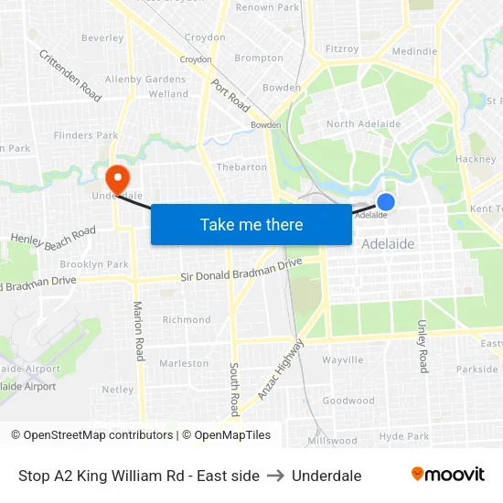 Stop A2 King William Rd - East side to Underdale map
