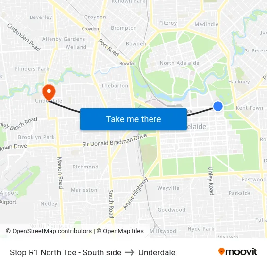 Stop R1 North Tce - South side to Underdale map