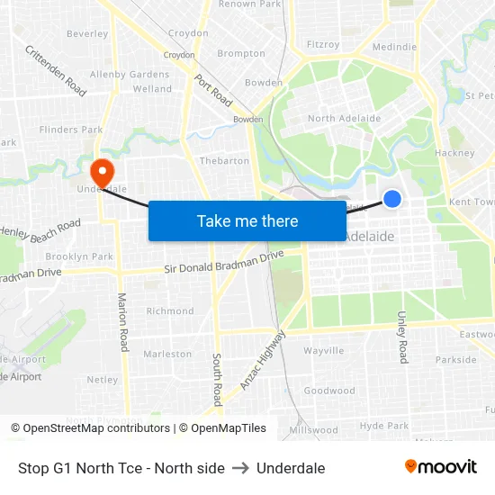 Stop G1 North Tce - North side to Underdale map