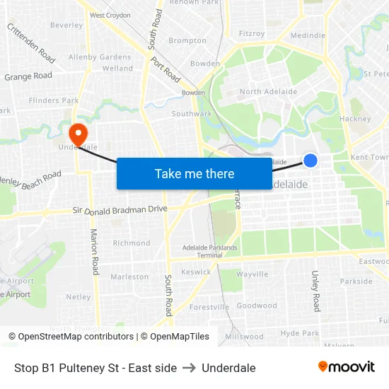 Stop B1 Pulteney St - East side to Underdale map