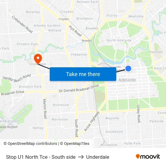 Stop U1 North Tce - South side to Underdale map