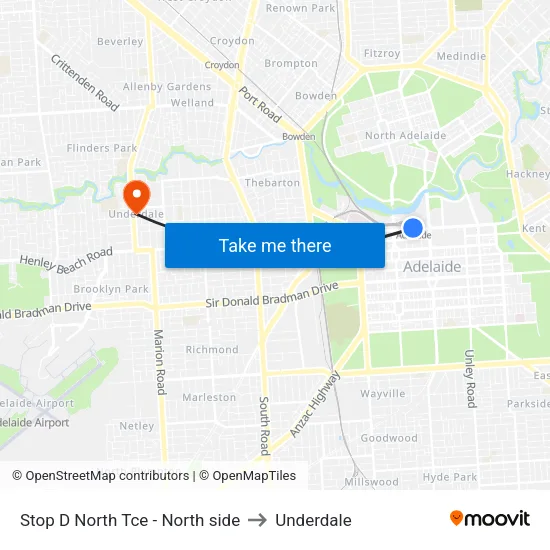 Stop D North Tce - North side to Underdale map
