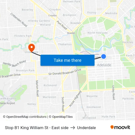 Stop B1 King William St - East side to Underdale map