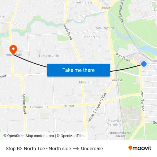 Stop B2 North Tce - North side to Underdale map