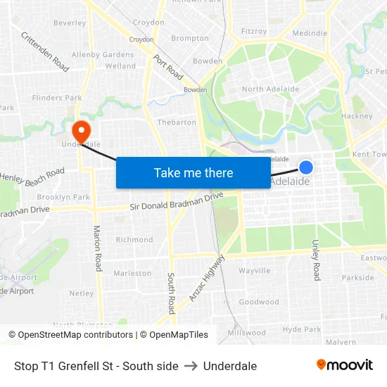 Stop T1 Grenfell St - South side to Underdale map