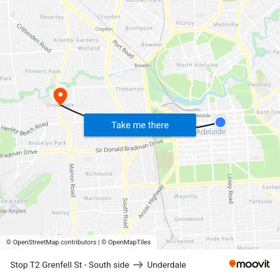 Stop T2 Grenfell St - South side to Underdale map