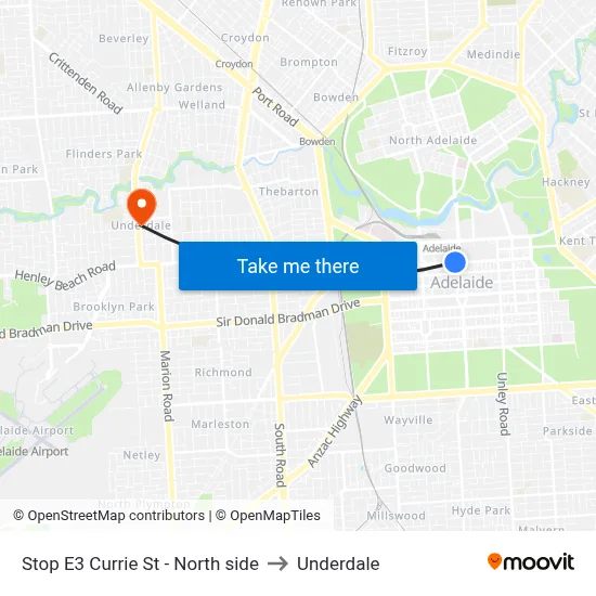 Stop E3 Currie St - North side to Underdale map