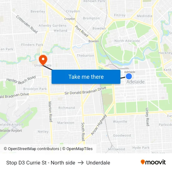 Stop D3 Currie St - North side to Underdale map