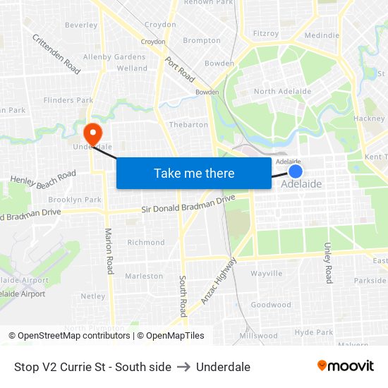 Stop V2 Currie St - South side to Underdale map