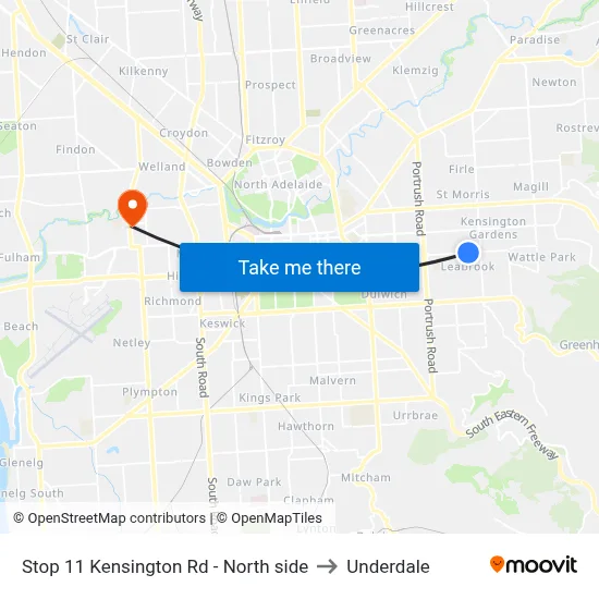 Stop 11 Kensington Rd - North side to Underdale map