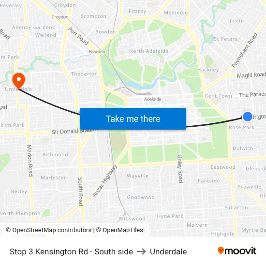 Stop 3 Kensington Rd - South side to Underdale map
