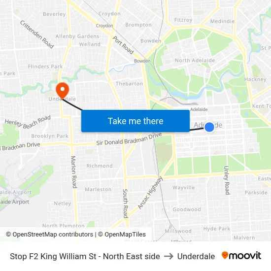 Stop F2 King William St - North East side to Underdale map