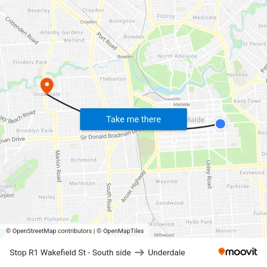 Stop R1 Wakefield St - South side to Underdale map