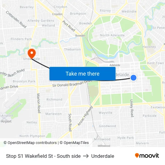 Stop S1 Wakefield St - South side to Underdale map