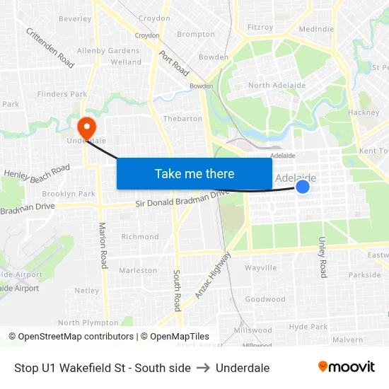 Stop U1 Wakefield St - South side to Underdale map