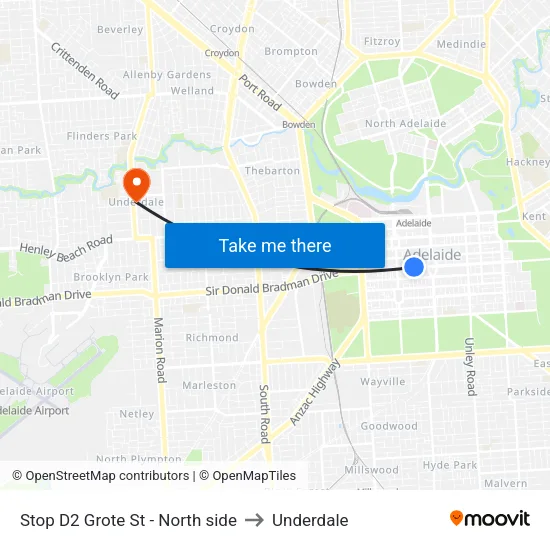 Stop D2 Grote St - North side to Underdale map