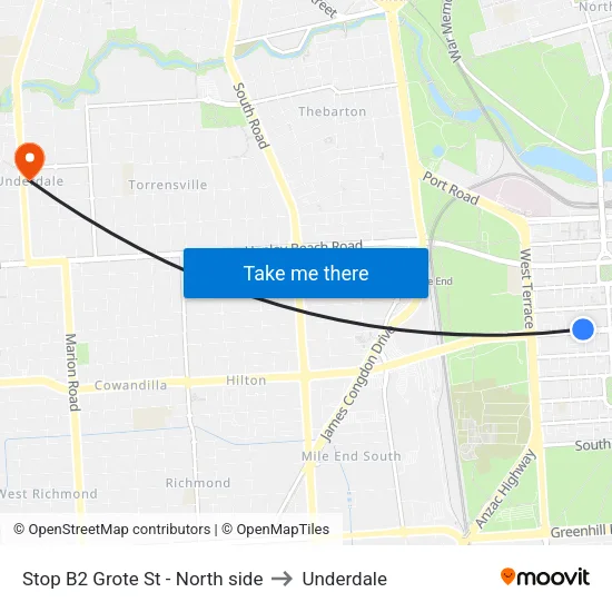 Stop B2 Grote St - North side to Underdale map