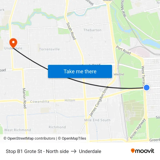 Stop B1 Grote St - North side to Underdale map