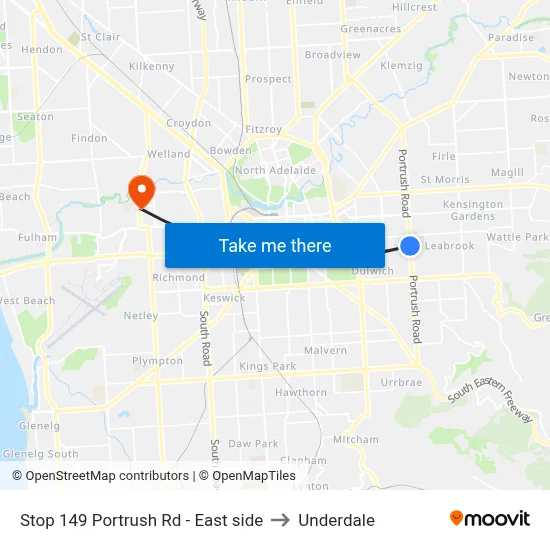 Stop 149 Portrush Rd - East side to Underdale map