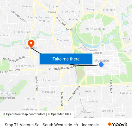 Stop T1 Victoria Sq - South West side to Underdale map