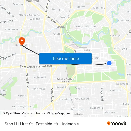 Stop H1 Hutt St - East side to Underdale map