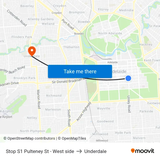Stop S1 Pulteney St - West side to Underdale map