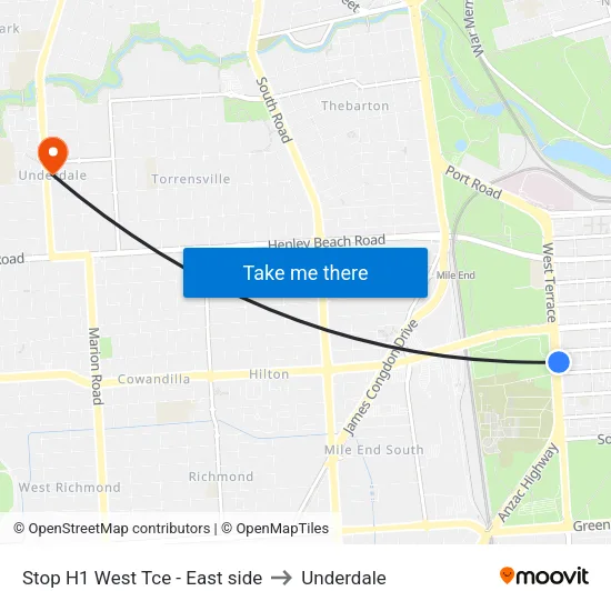 Stop H1 West Tce - East side to Underdale map