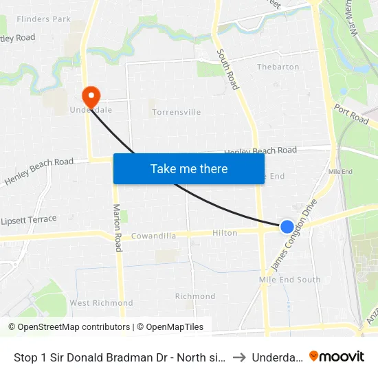 Stop 1 Sir Donald Bradman Dr - North side to Underdale map