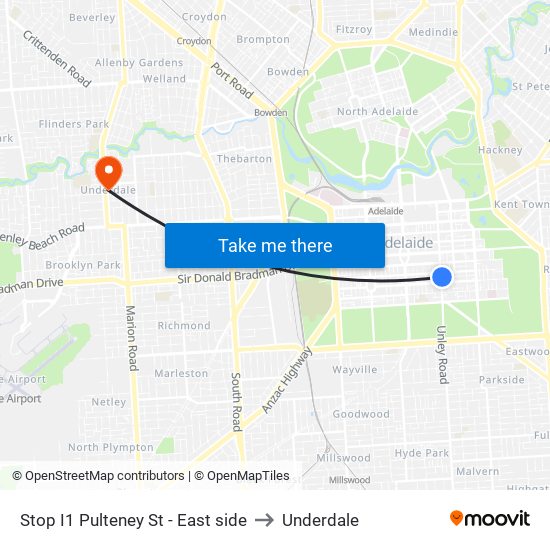 Stop I1 Pulteney St - East side to Underdale map