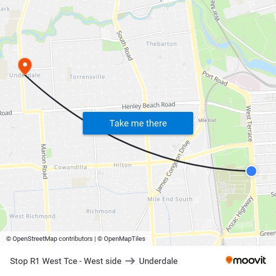 Stop R1 West Tce - West side to Underdale map