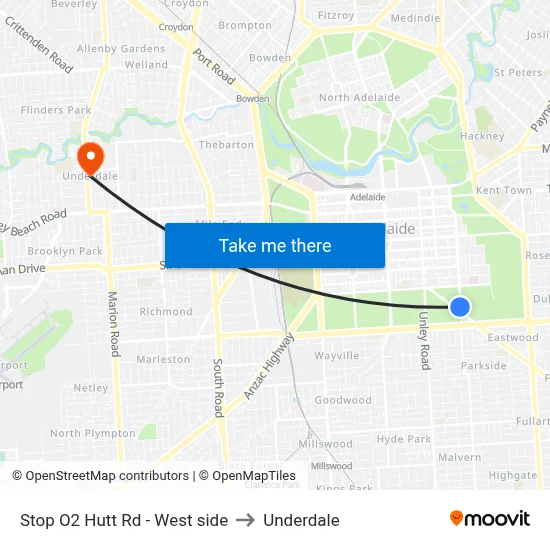 Stop O2 Hutt Rd - West side to Underdale map