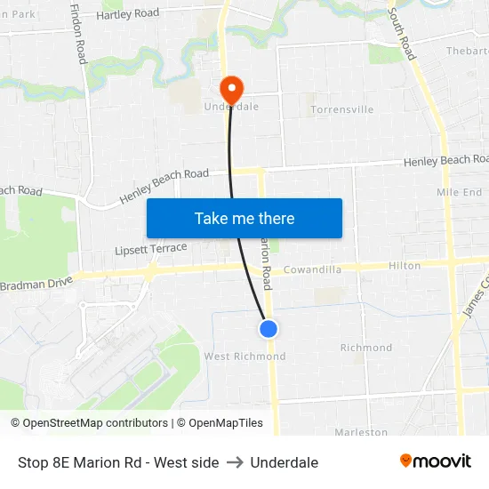 Stop 8E Marion Rd - West side to Underdale map