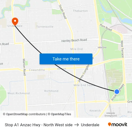 Stop A1 Anzac Hwy - North West side to Underdale map