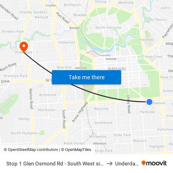 Stop 1 Glen Osmond Rd - South West side to Underdale map