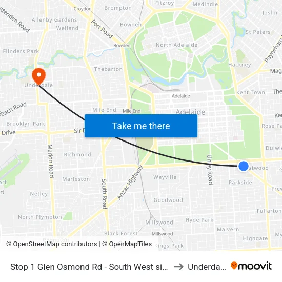 Stop 1 Glen Osmond Rd - South West side to Underdale map