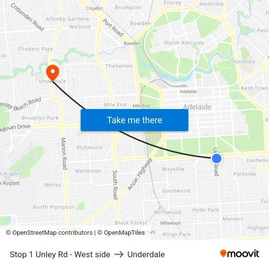 Stop 1 Unley Rd - West side to Underdale map