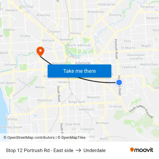 Stop 12 Portrush Rd - East side to Underdale map