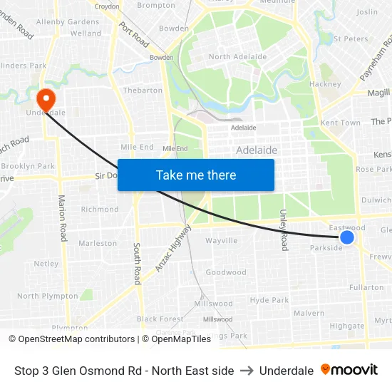 Stop 3 Glen Osmond Rd - North East side to Underdale map