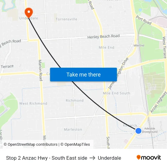 Stop 2 Anzac Hwy - South East side to Underdale map