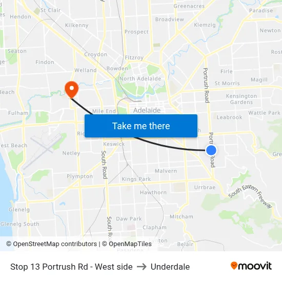 Stop 13 Portrush Rd - West side to Underdale map