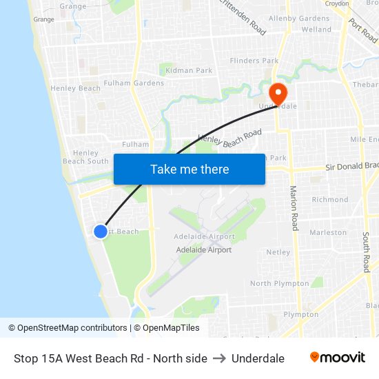 Stop 15A West Beach Rd - North side to Underdale map