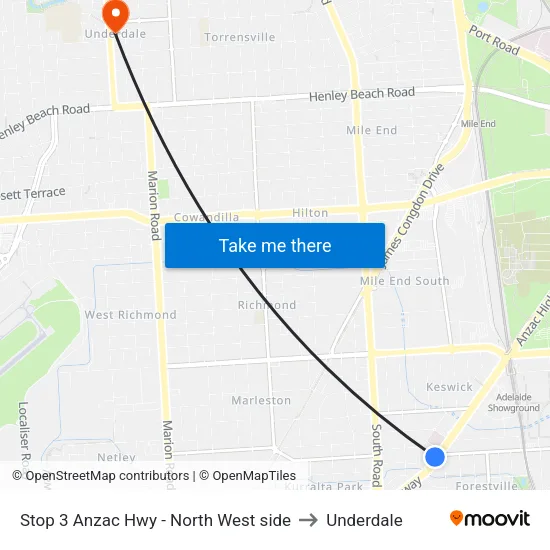 Stop 3 Anzac Hwy - North West side to Underdale map