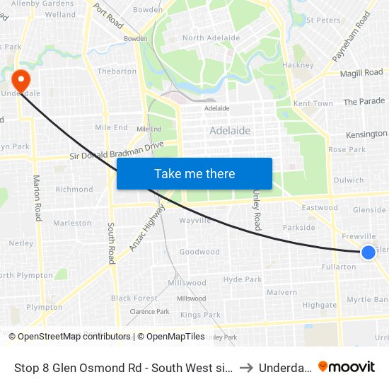 Stop 8 Glen Osmond Rd - South West side to Underdale map