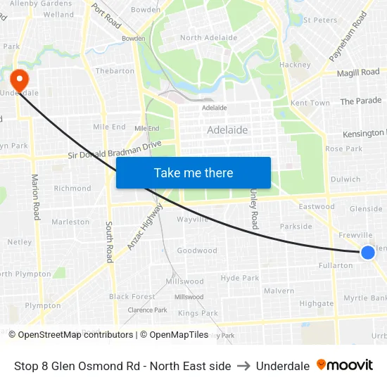 Stop 8 Glen Osmond Rd - North East side to Underdale map